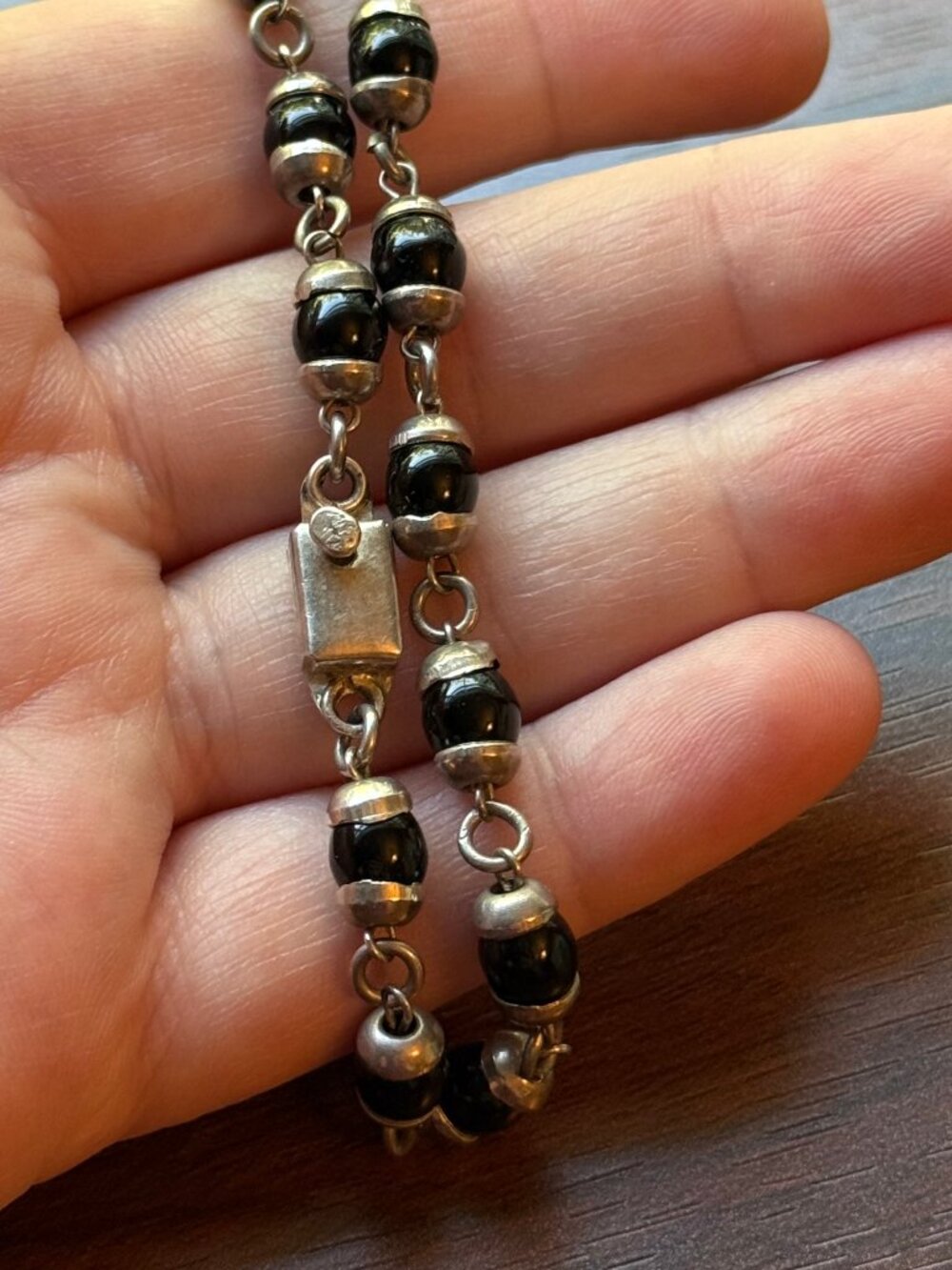 Vintage Mexican Onyx and Sterling Silver 925 Bracelet